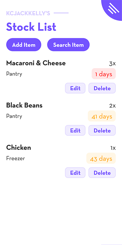 Stock List Screenshot
